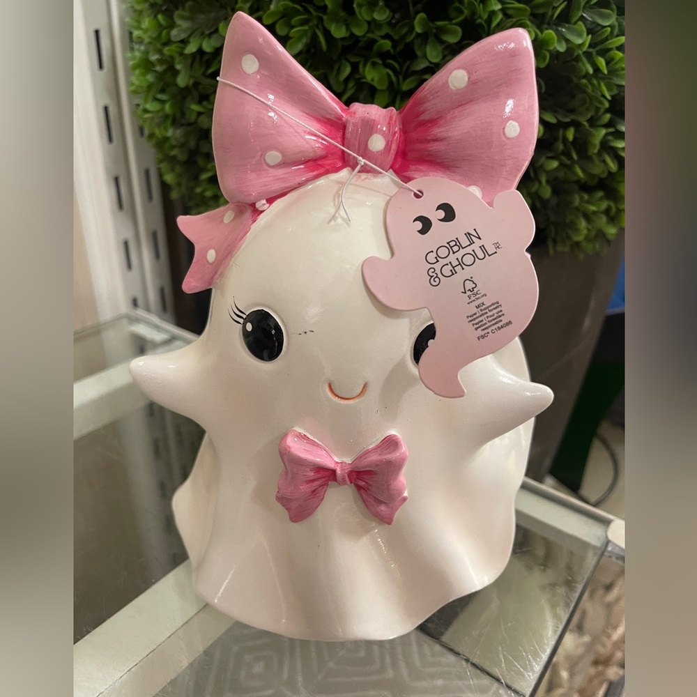 Pink Bow Halloween Ghost Girl Summerween Resin Figure NWT Girl Ghost Coquette